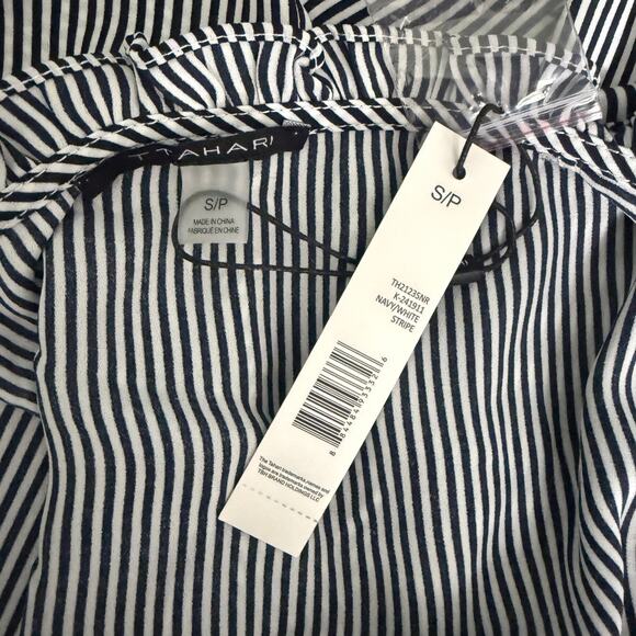 New with Tags T Tahari Black White Striped Button Down Ruffle Blouse S - Picture 6 of 6